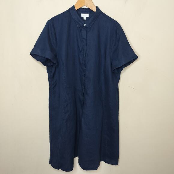 J. Jill Love Linen Shirt Dress Navy Button Front - Picture 1 of 9